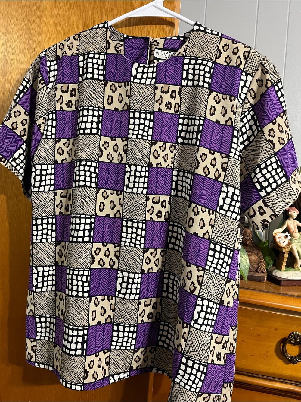 Vintage Notations Purple Leopard Snake Print Silk Short Sleeve Blouse Petite M - Picture 3 of 8
